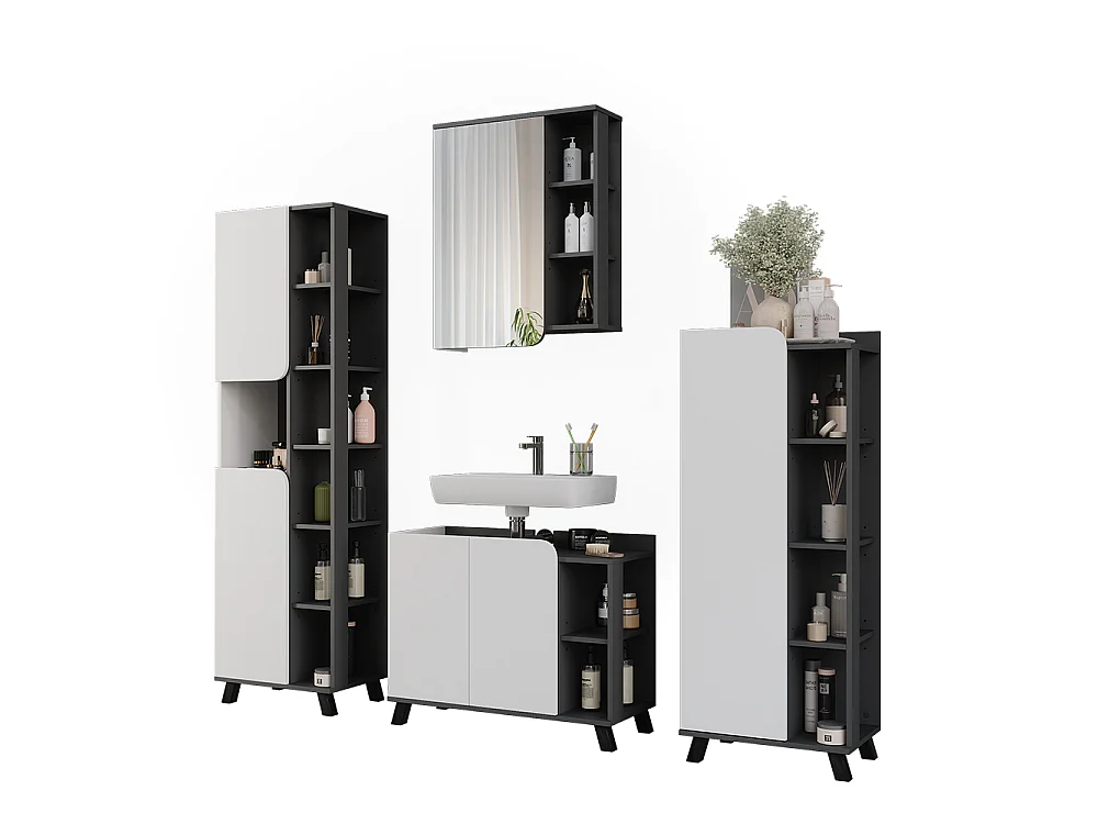 Badmöbel-Set anthrazit/weiß 80x35x65 karen