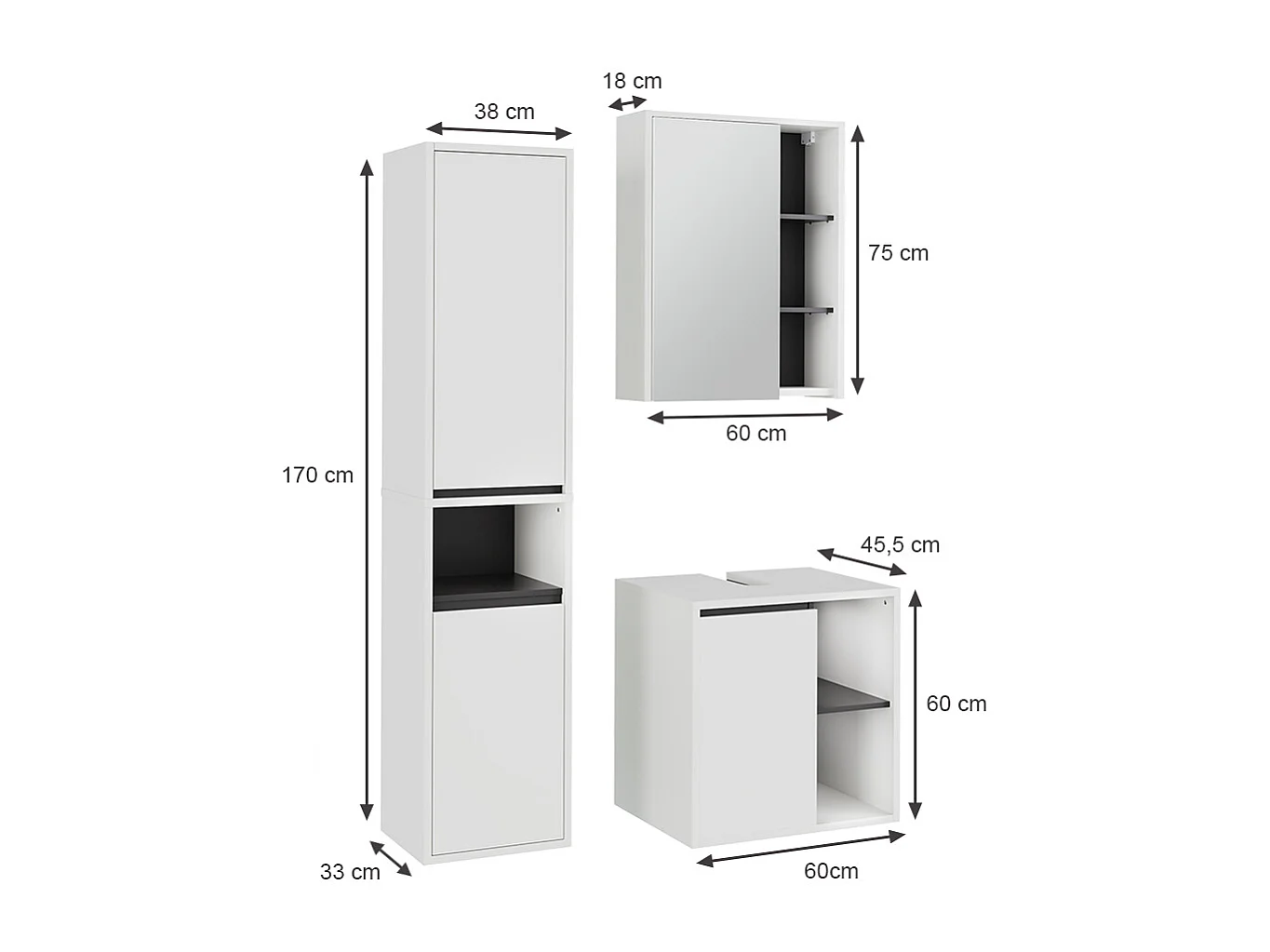 Ensemble de meubles de salle de bains blanc/gris 60x45.5x60 viola