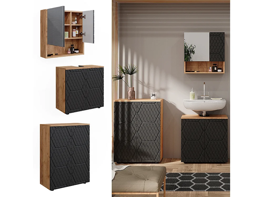 Meubles bain anthracite avec structure en nid dabeille 80x41x58.6 irma