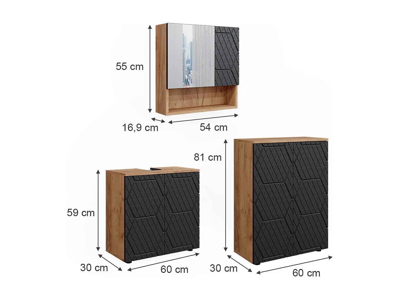 Meubles bain anthracite avec structure en nid dabeille 80x41x58.6 irma