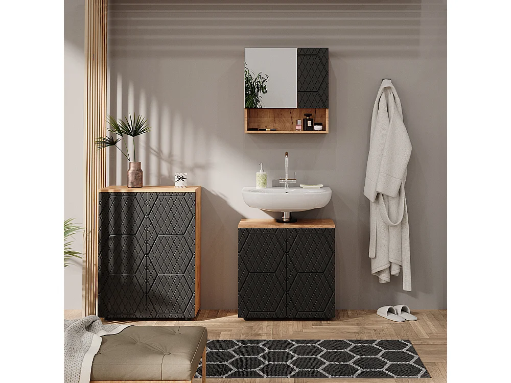 Meubles bain anthracite avec structure en nid dabeille 80x41x58.6 irma