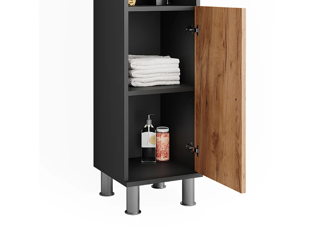 Armadio a specchio per il bagno antracite/quercia dorata 60x32x54 fynn