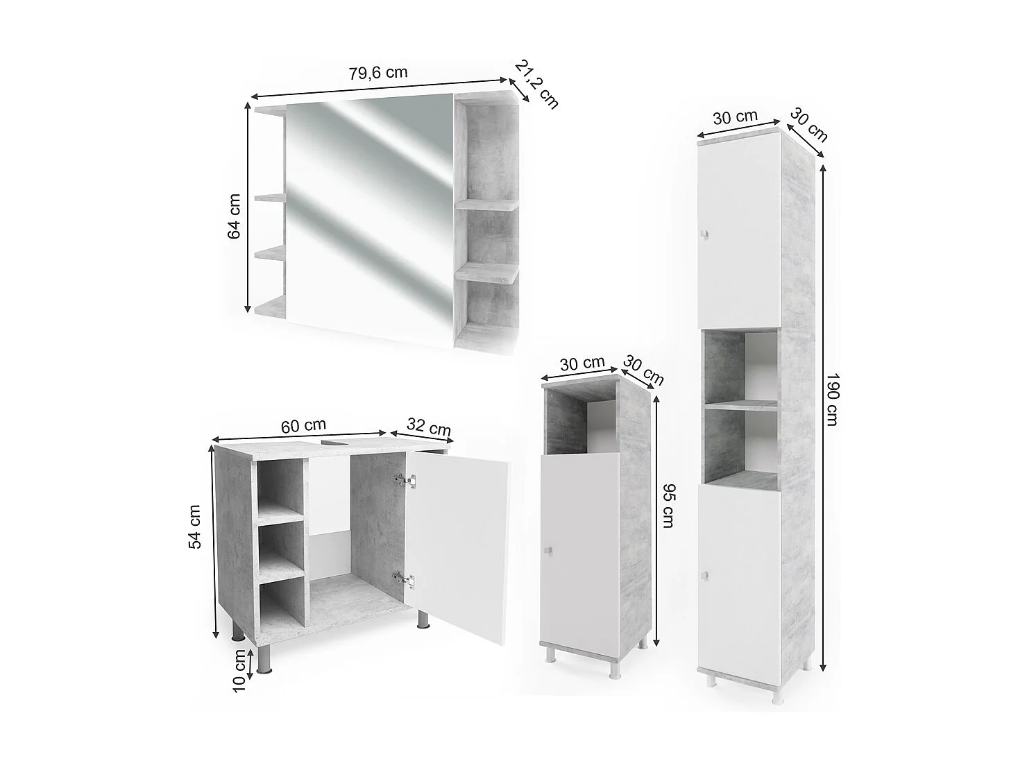 Set mobili bagno calcestruzzo 60x32x54 fynn