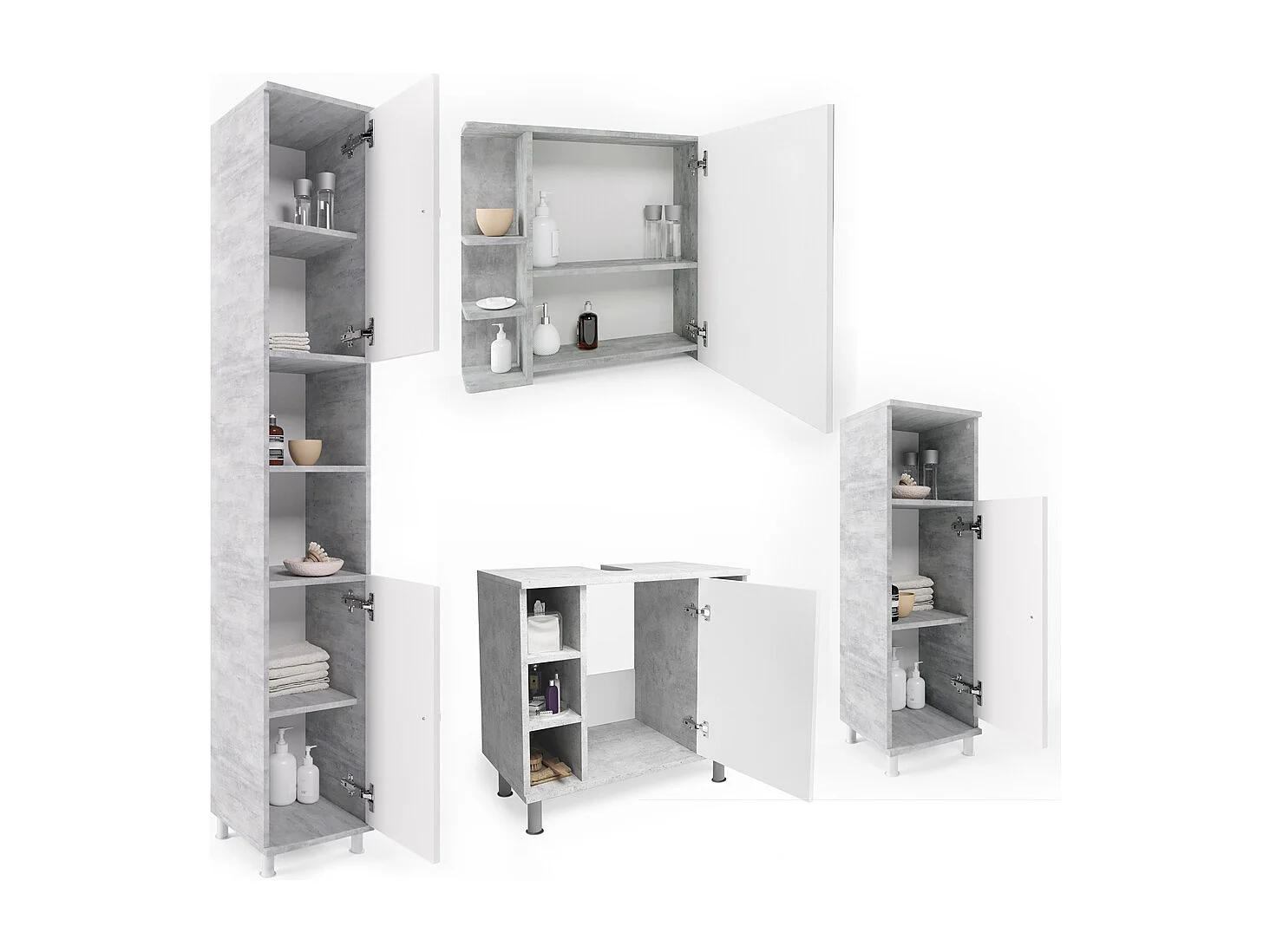 Set mobili bagno calcestruzzo 60x32x54 fynn