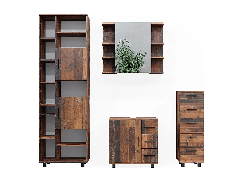 Badmöbel-Set eiche rustikal 60x33x60 ilias