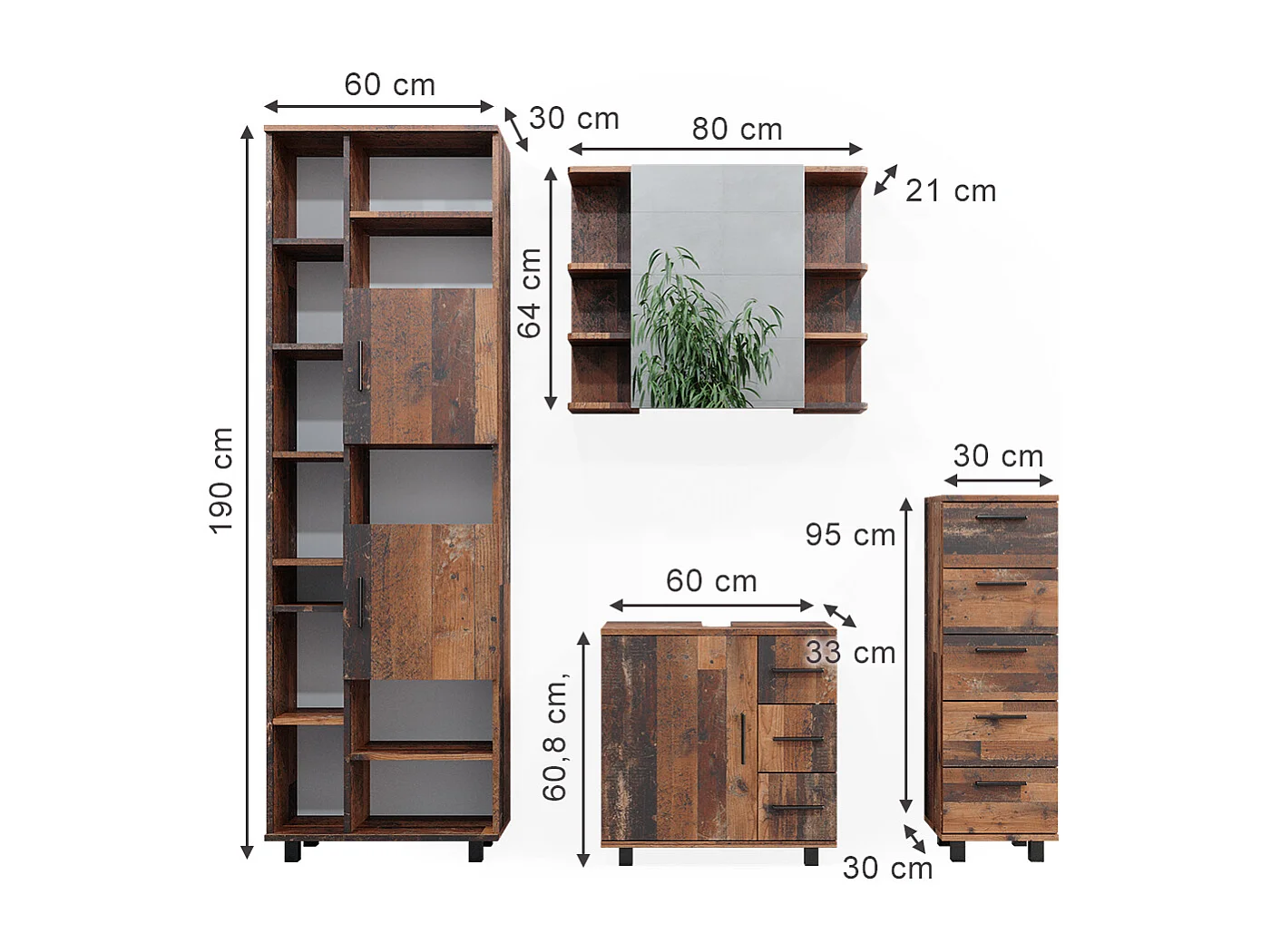 Meubles bain chêne rustique 60x33x60 ilias