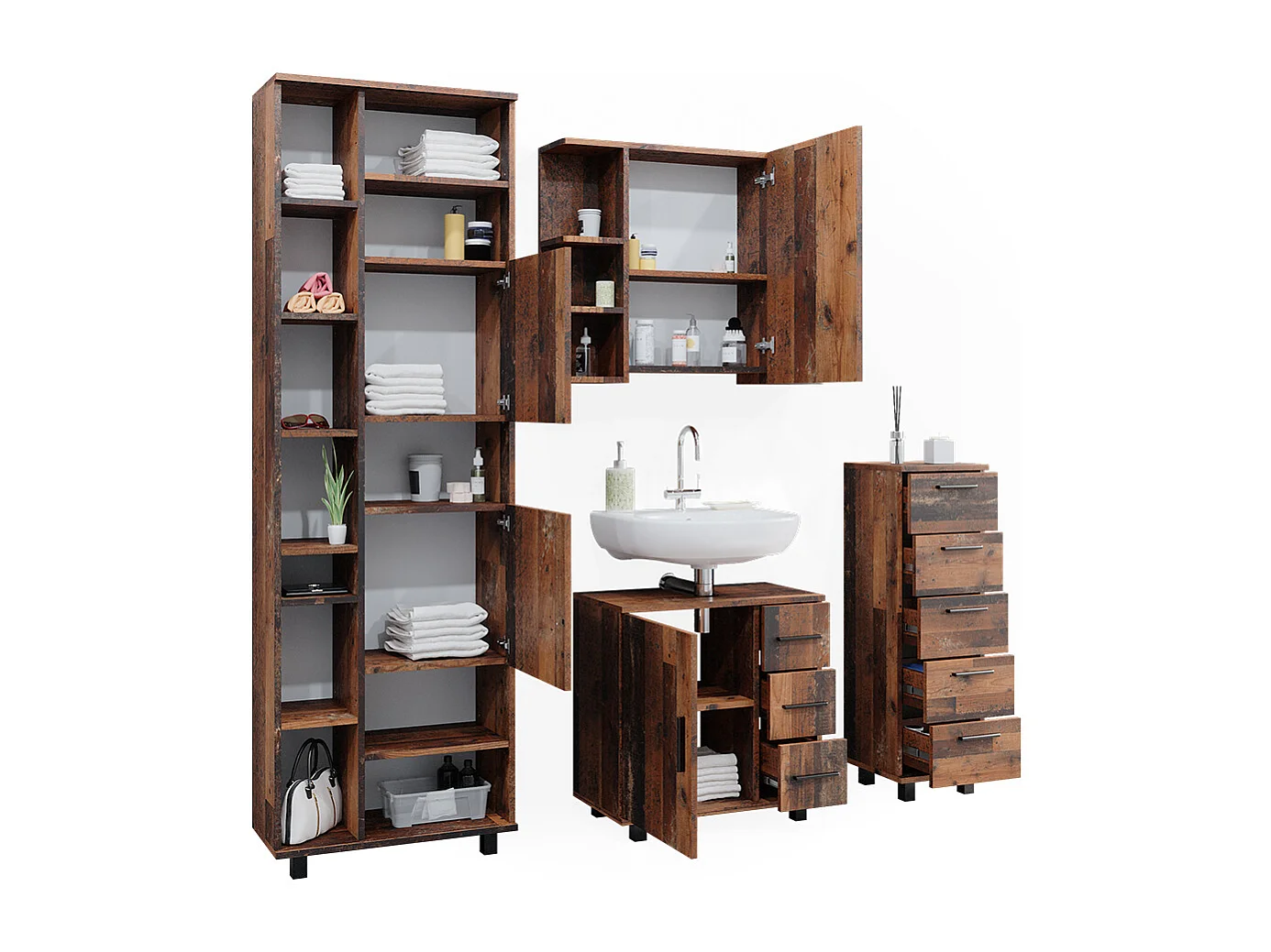 Meubles bain chêne rustique 60x33x60 ilias