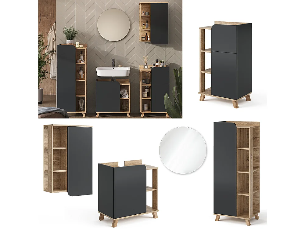 Badmöbel-Set sonoma/anthrazit 60x35x65 karen