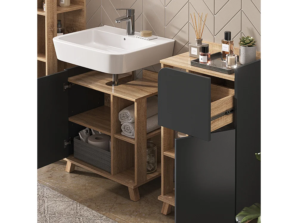 Badmöbel-Set sonoma/anthrazit 60x35x65 karen