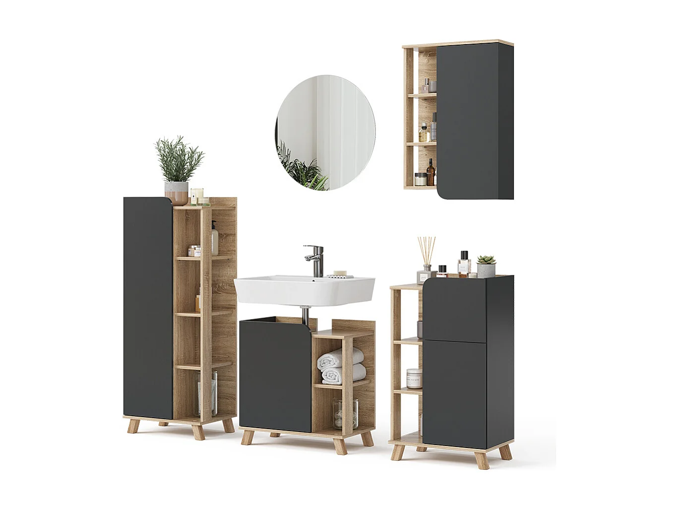 Badmöbel-Set sonoma/anthrazit 60x35x65 karen