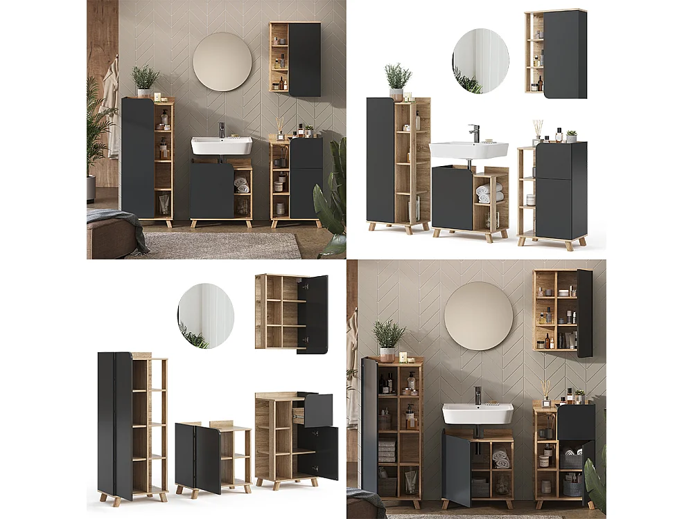 Badmöbel-Set sonoma/anthrazit 60x35x65 karen