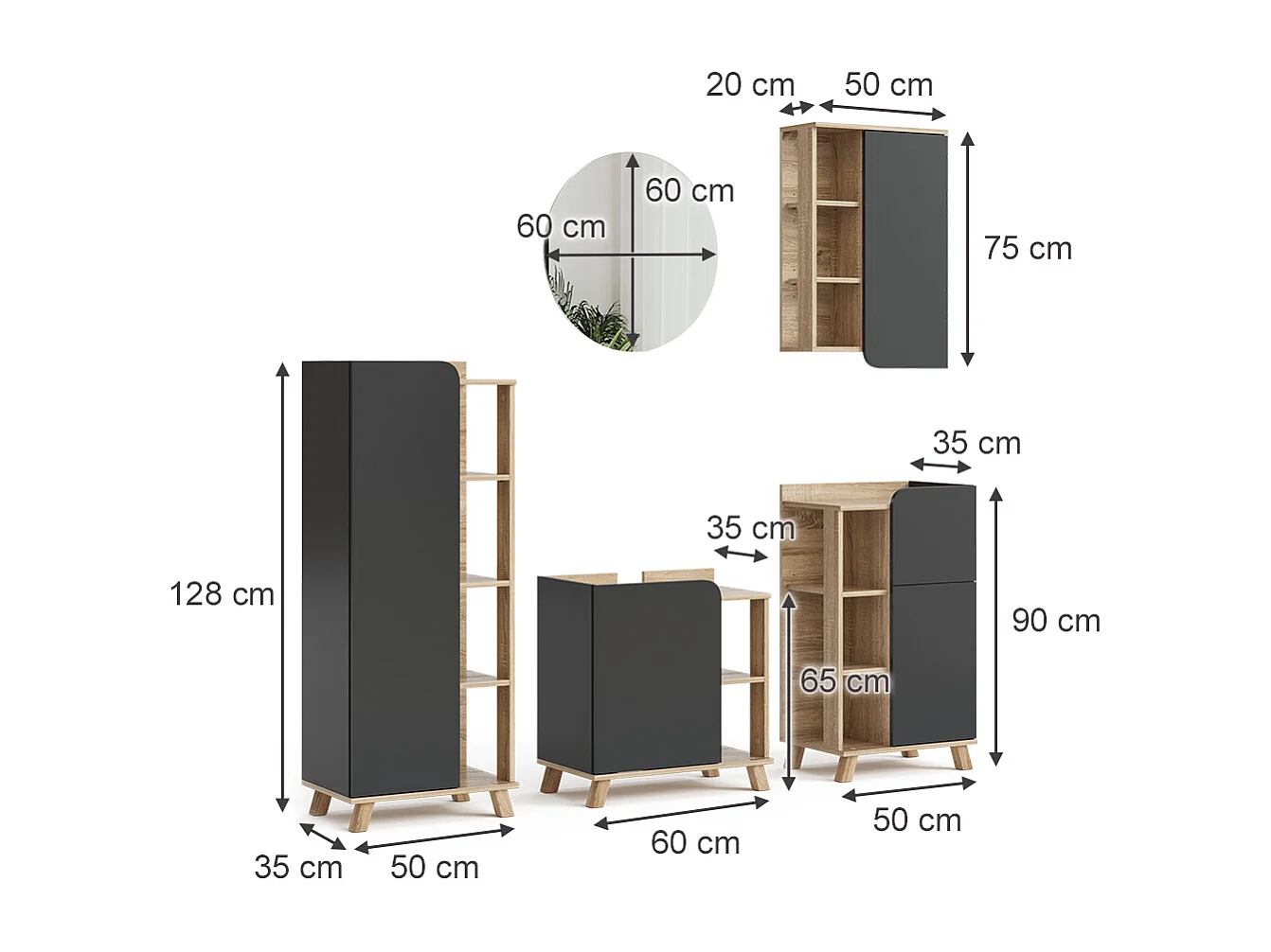 Meubles bain sonoma/anthracite 60x35x65 karen