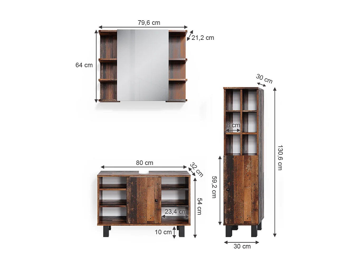 Meubles bain chêne rustique 60x32x54 fynn