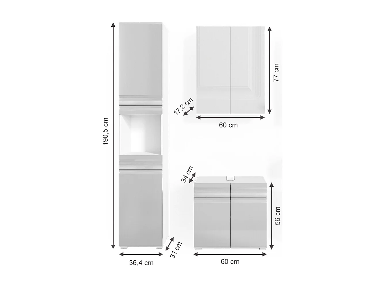 Meubles bain blanc haute brillance 56x34x60 fredd