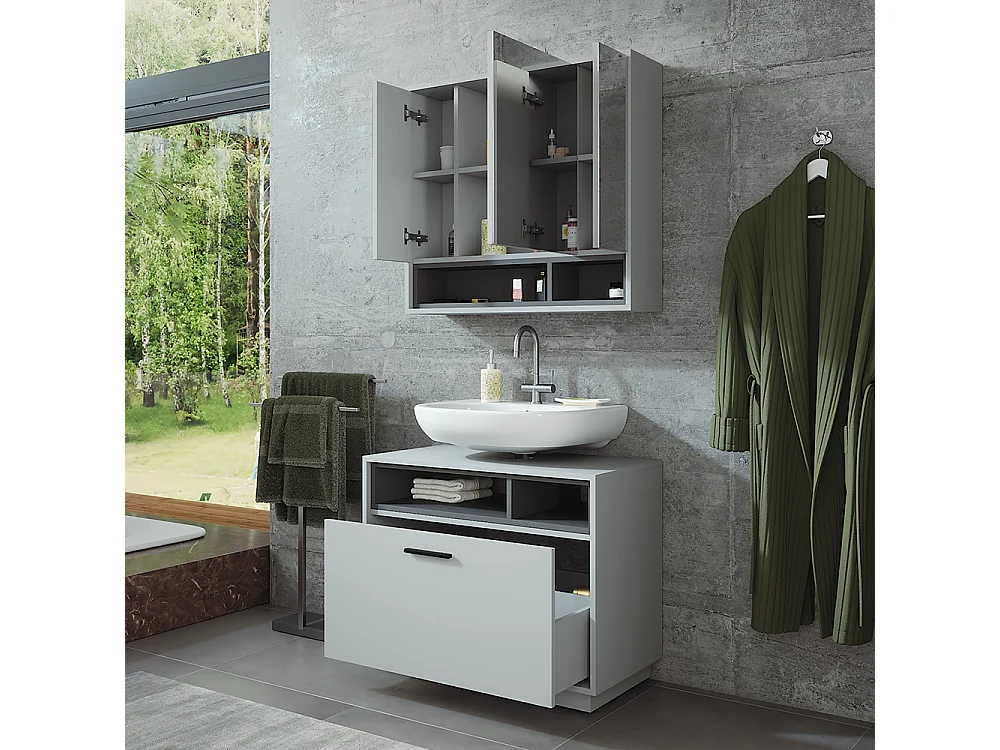 Ensemble de meubles de salle de bains gris/anthracite 80x35x64 beatrice