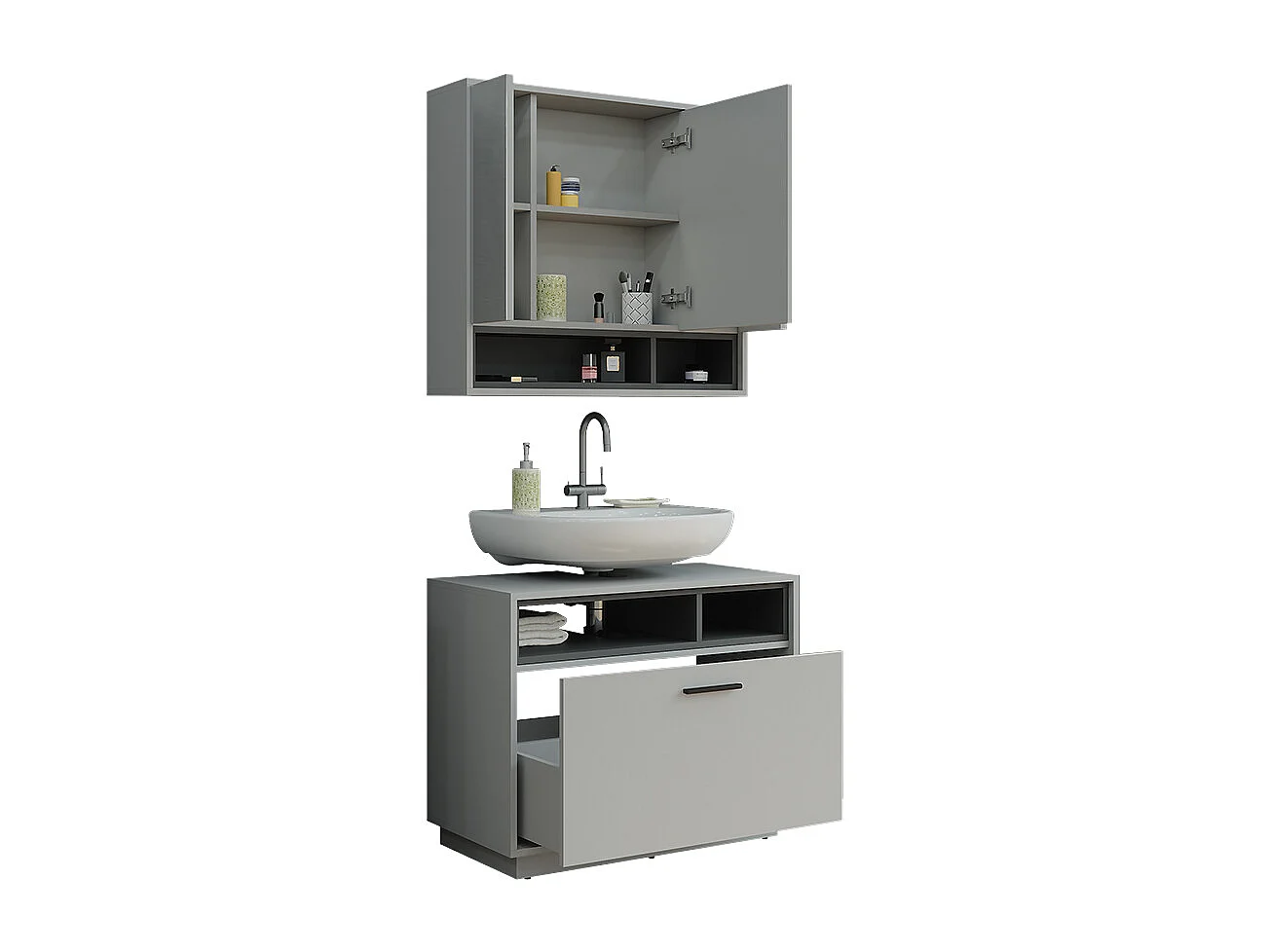 Ensemble de meubles de salle de bains gris/anthracite 80x35x64 beatrice