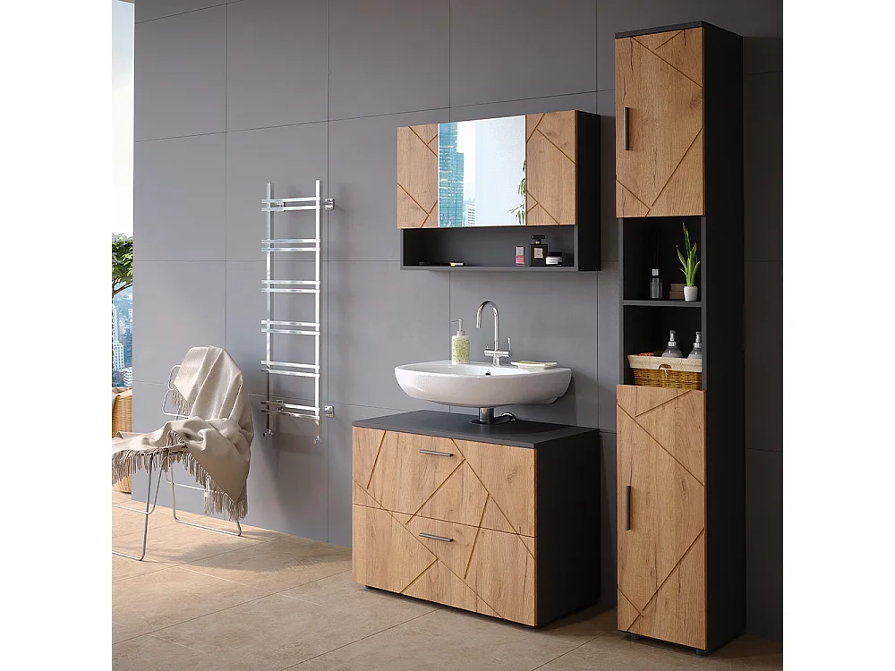 Conjunto de muebles de baño oro power roble/antracita 80x41x58.6 irma