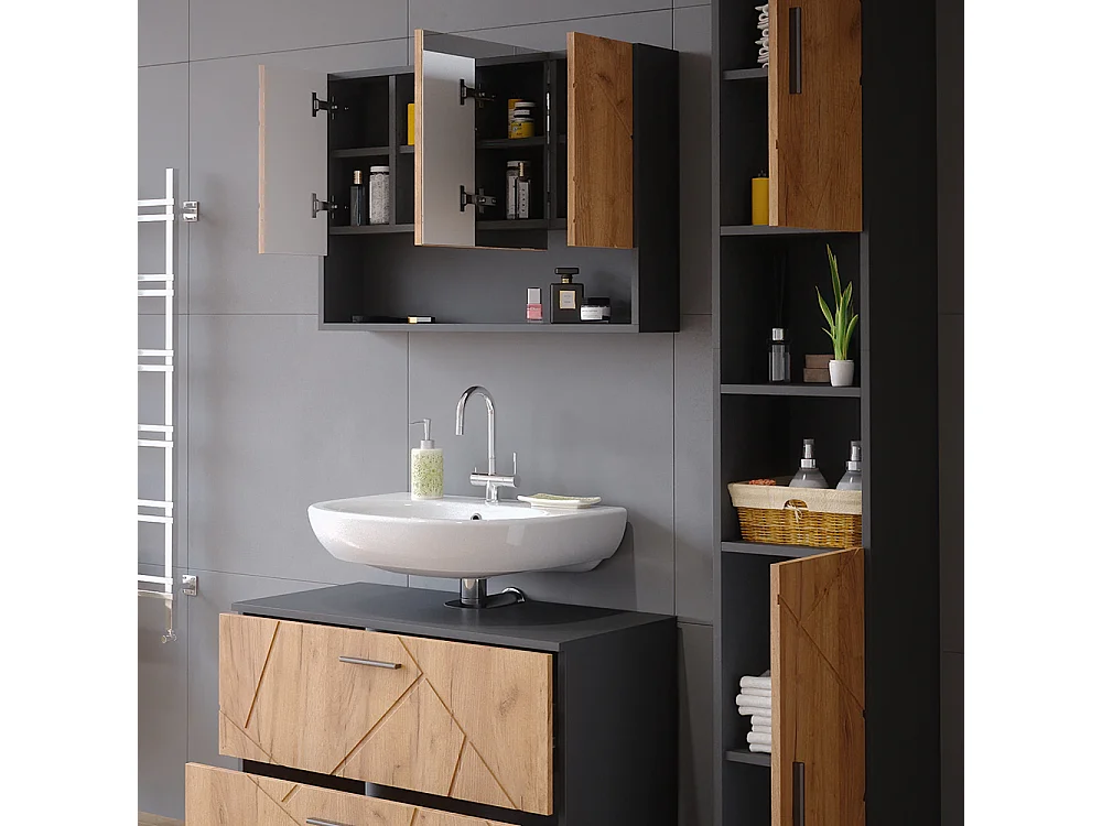 Conjunto de muebles de baño oro power roble/antracita 80x41x58.6 irma