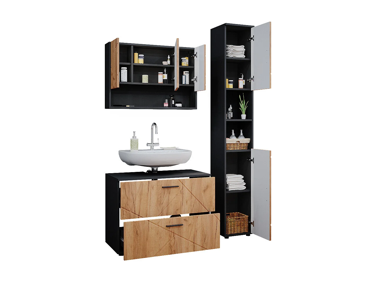 Conjunto de muebles de baño oro power roble/antracita 80x41x58.6 irma
