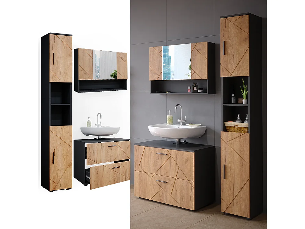 Meubles bain chêne doré/anthracite 80x41x58.6 irma