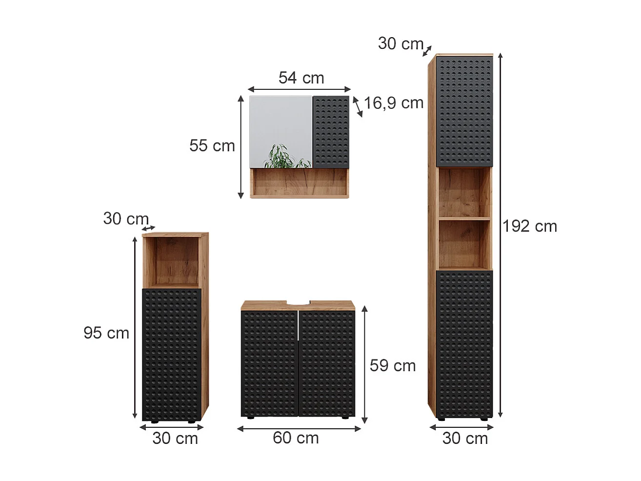 Set mobili bagno antracite puntinato 80x41x58.6 irma