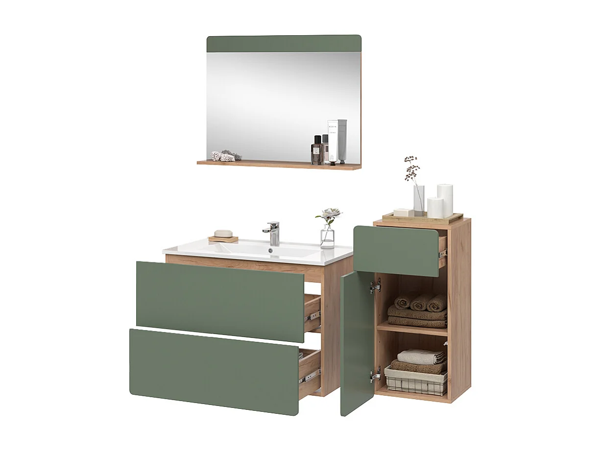 Ensemble de meubles de salle de bains force dor chêne/vert 80x46x59.3 izan