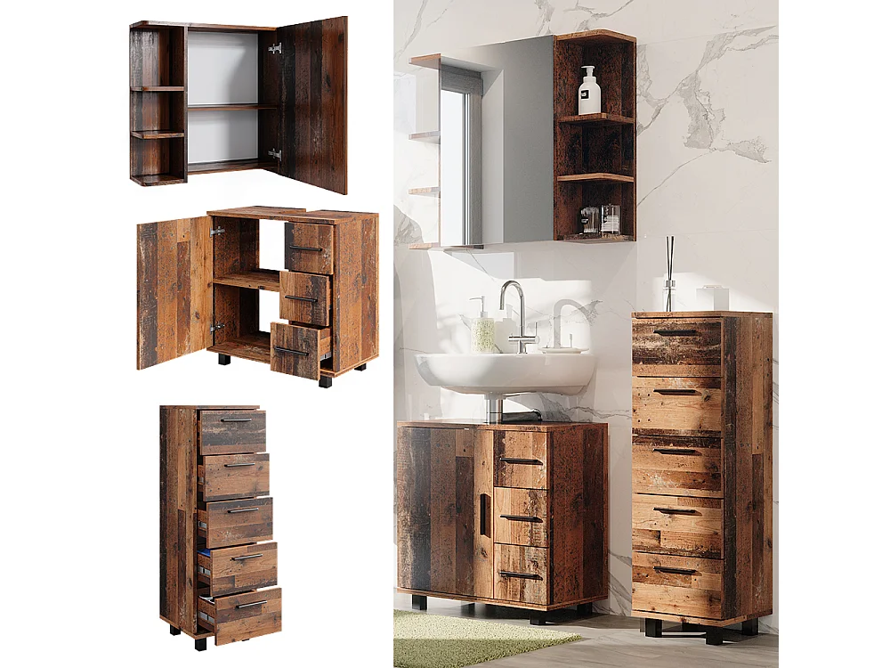 Meubles bain chêne rustique 60x33x60.8 ilias