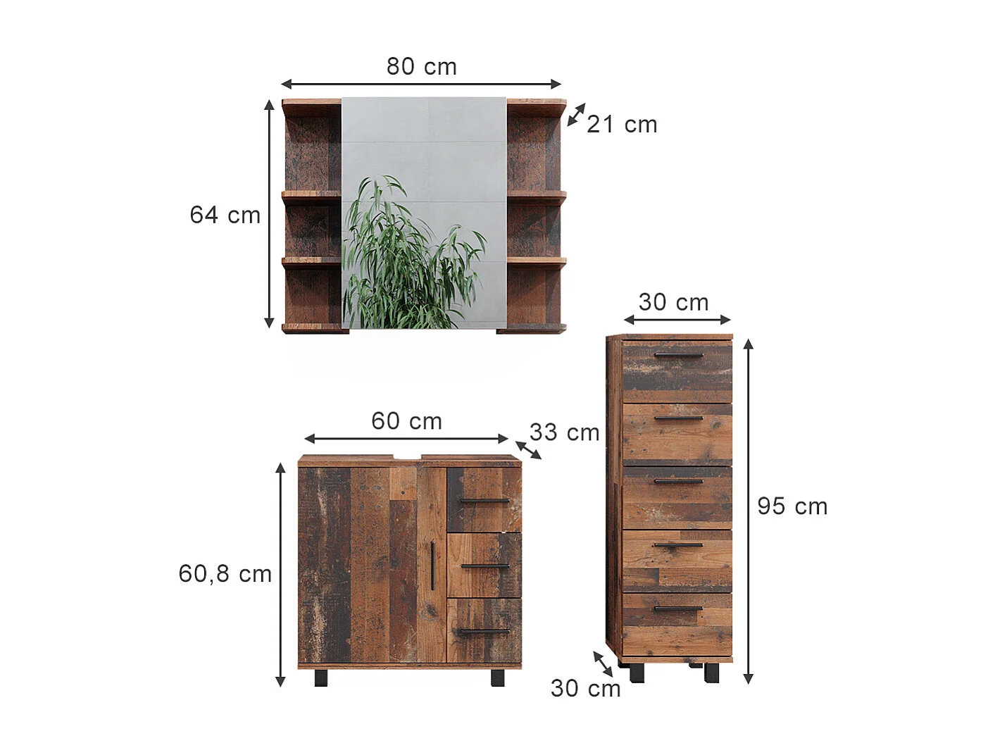 Meubles bain chêne rustique 60x33x60.8 ilias