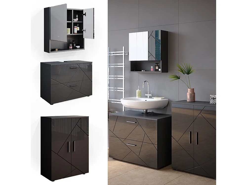 Conjunto de móveis de casa de banho antracite alto brilho 80x41x58 irma