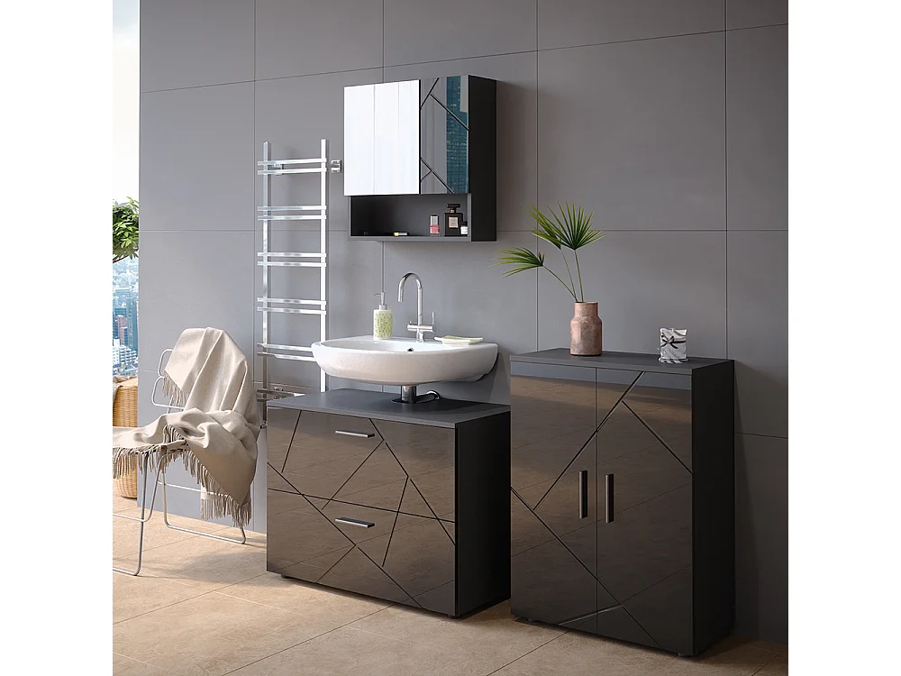 Conjunto de móveis de casa de banho antracite alto brilho 80x41x58 irma