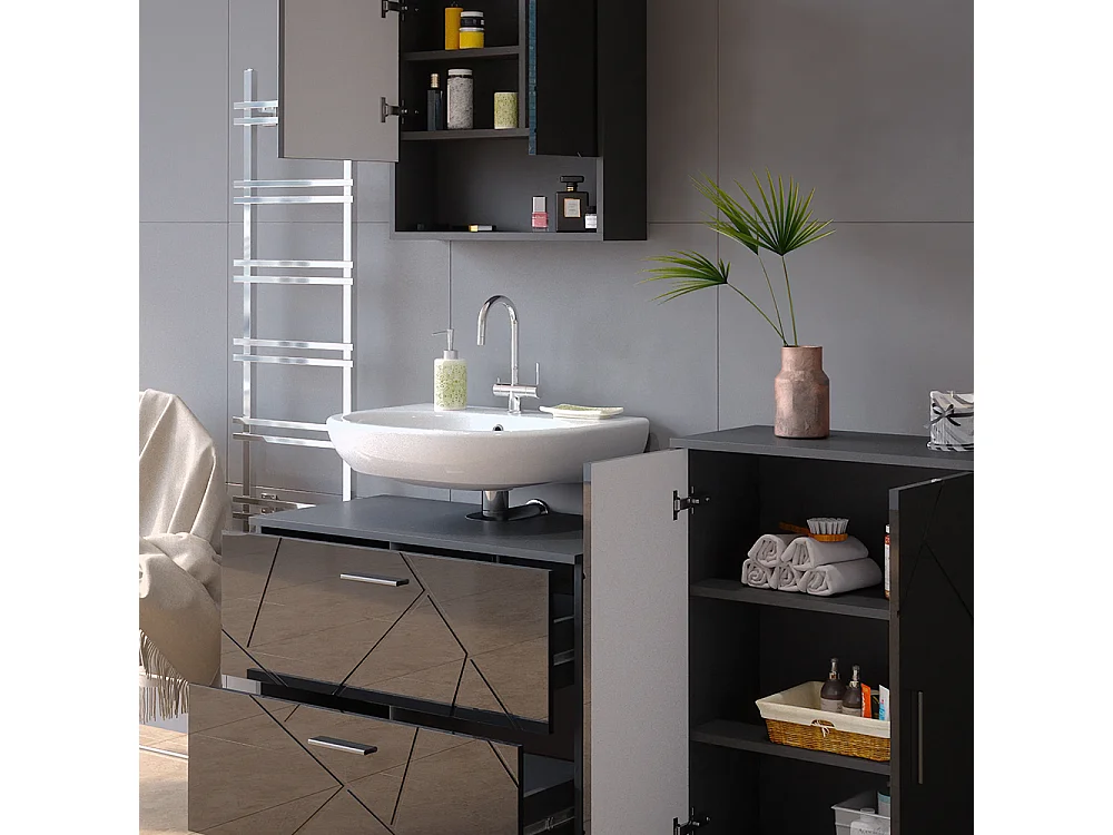 Conjunto de móveis de casa de banho antracite alto brilho 80x41x58 irma