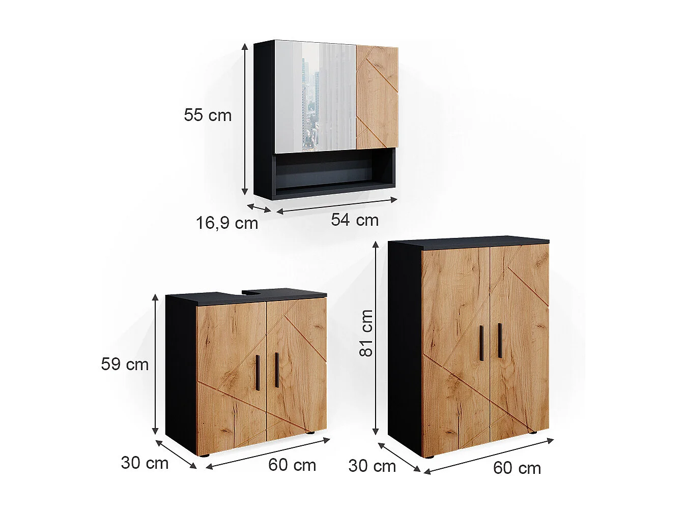 Meubles bain chêne doré/anthracite 80x41x58.6 irma