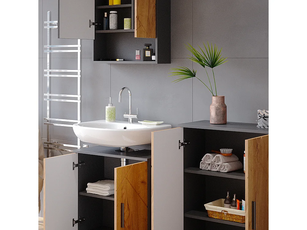 Meubles bain chêne doré/anthracite 80x41x58.6 irma