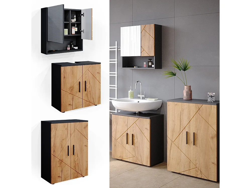 Meubles bain chêne doré/anthracite 80x41x58.6 irma