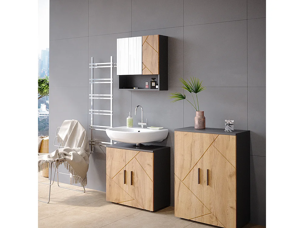 Meubles bain chêne doré/anthracite 80x41x58.6 irma