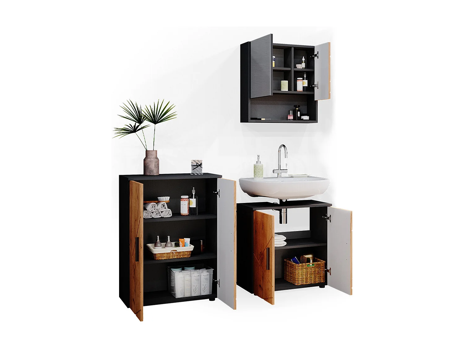 Meubles bain chêne doré/anthracite 80x41x58.6 irma