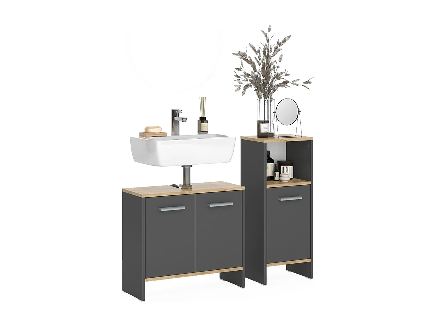 Set di mobili da bagno antracite/quercia dorata 63.8x26.3x57 karli