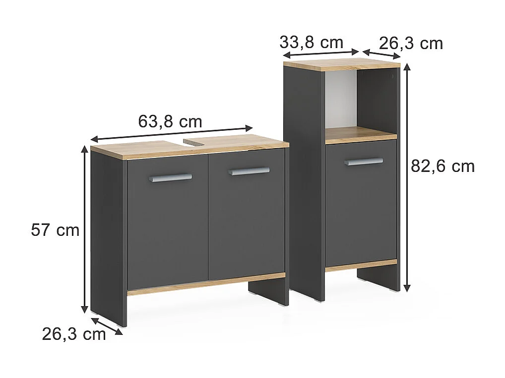 Meubles bain anthracite/chêne doré 63.8x26.3x57 karli
