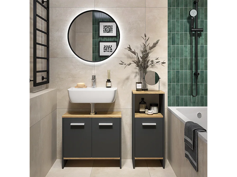 Meubles bain anthracite/chêne doré 63.8x26.3x57 karli