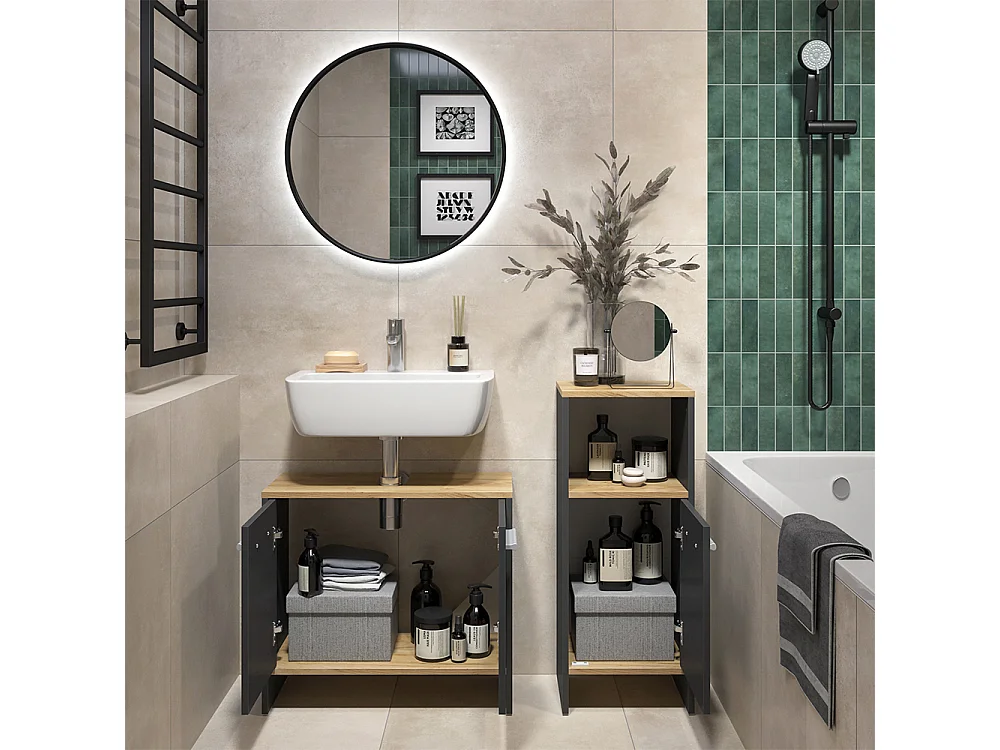 Meubles bain anthracite/chêne doré 63.8x26.3x57 karli
