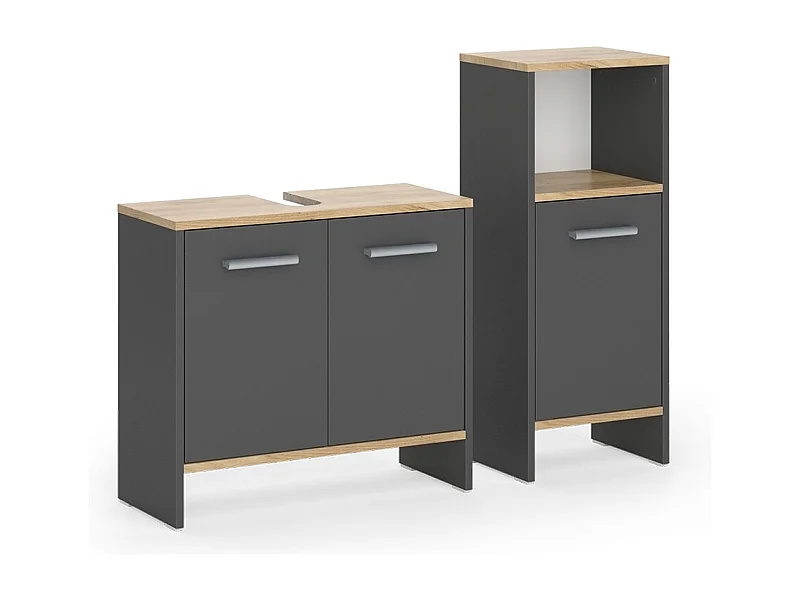 Badezimmermöbel-Set anthrazit/goldkraft eiche 63.8x26.3x57 karli