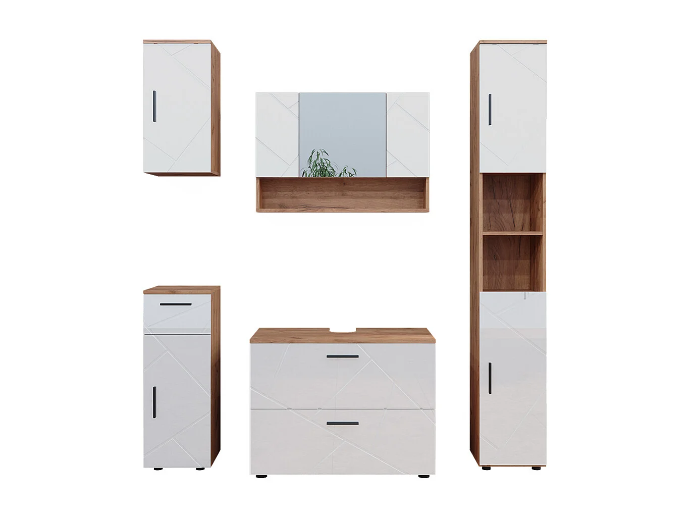 Badmöbel-Set weiß hochglanz/goldkraft eiche 80x41x58.6 irma