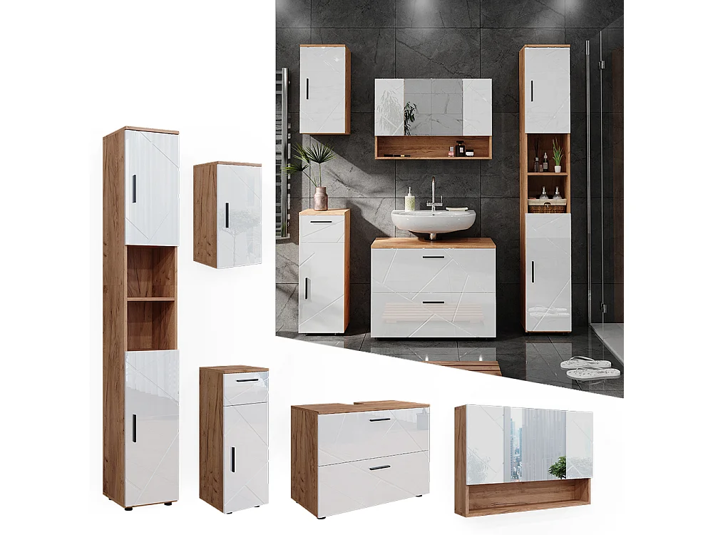 Badmöbel-Set weiß hochglanz/goldkraft eiche 80x41x58.6 irma