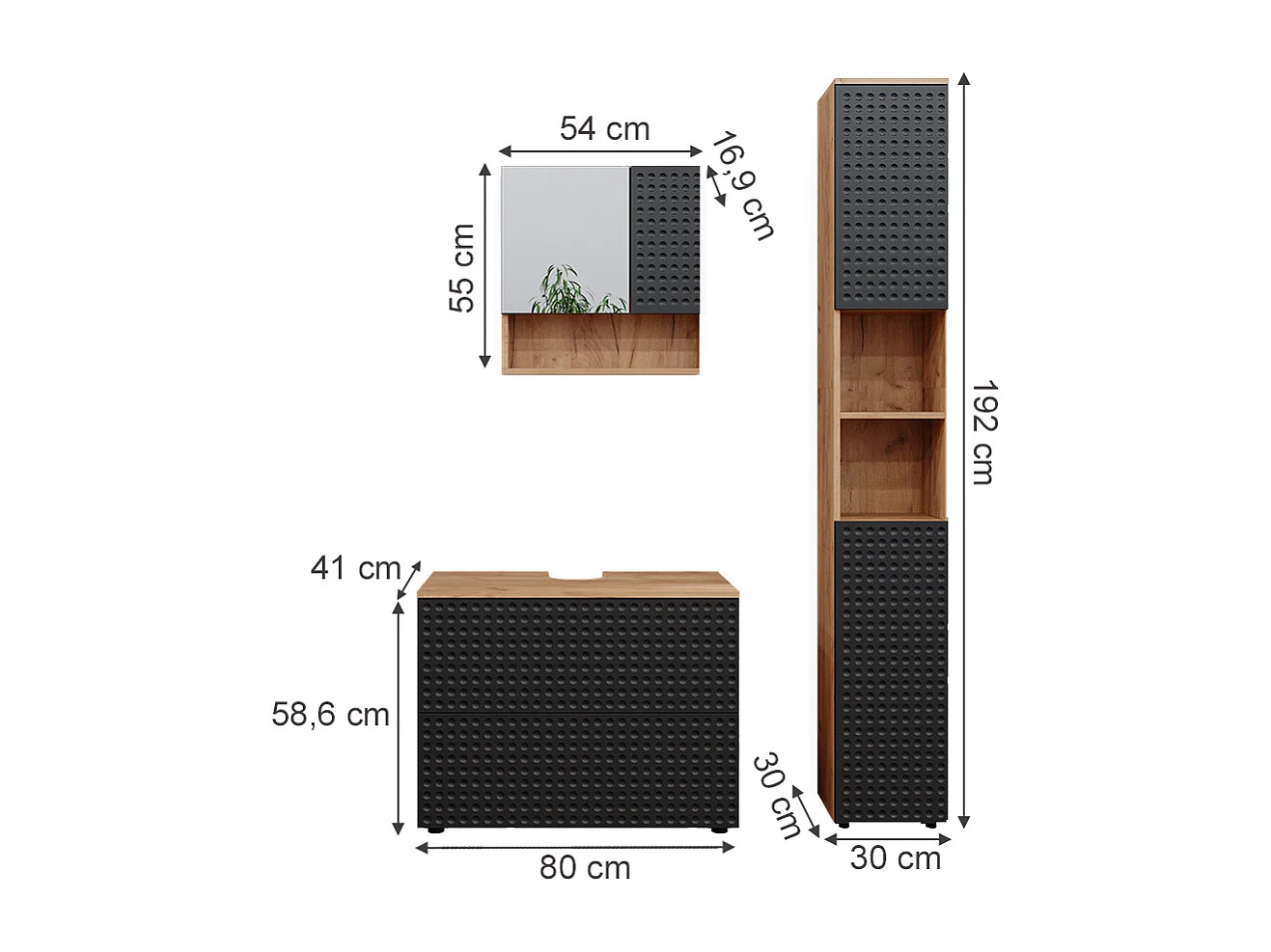 Meubles bain anthracite à pois 80x41x58.6 irma