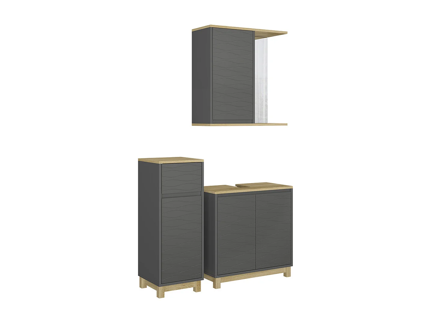 Set di mobili da bagno antracite/quercia 60x30x60 livia