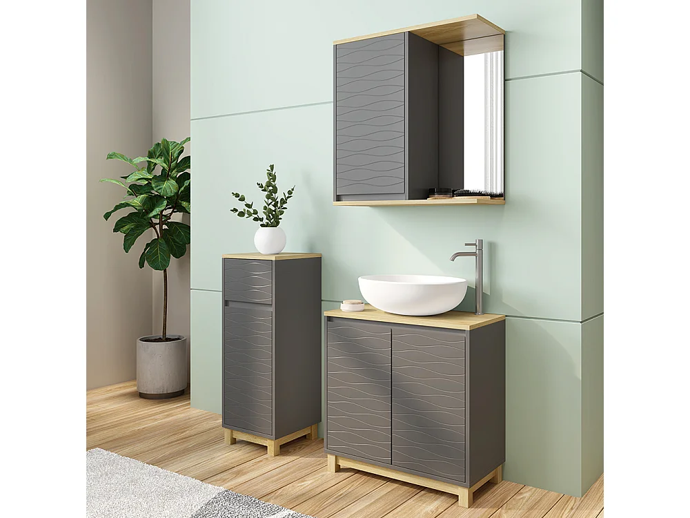 Set di mobili da bagno antracite/quercia 60x30x60 livia