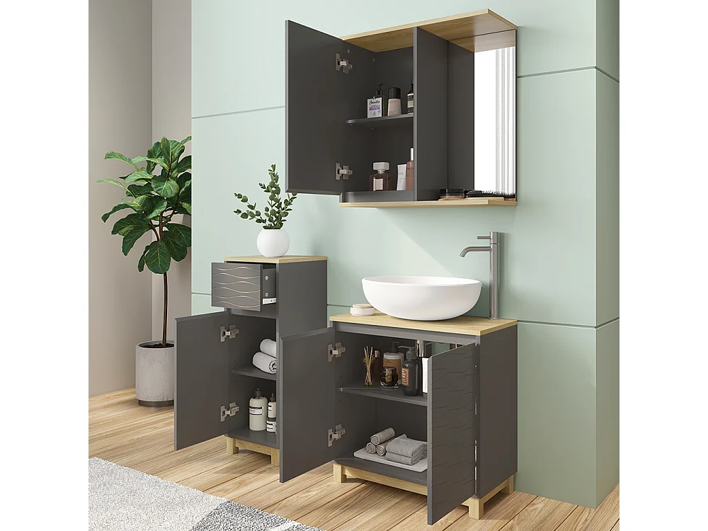 Meubles bain anthracite/chêne 60x30x60 livia