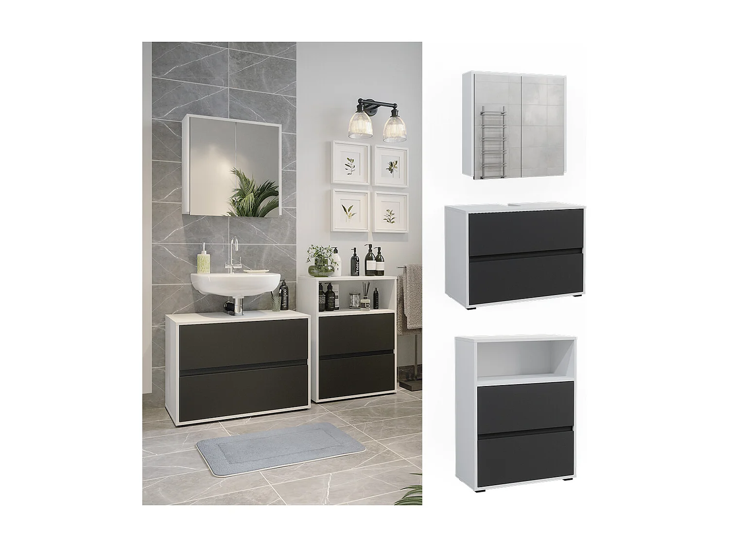Set di mobili da bagno bianco/antracite 80x40x58 maltin