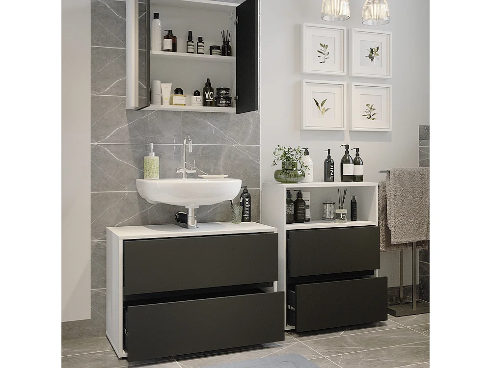 Set di mobili da bagno bianco/antracite 80x40x58 maltin