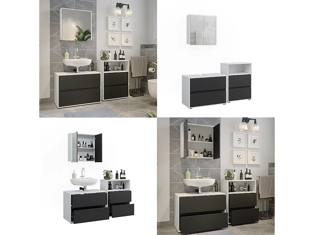 Meubles bain blanc/anthracite 80x40x58 maltin